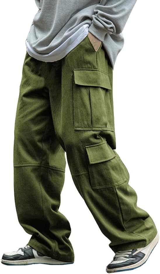 THWEI Mens Cargo Pants Drawstring Elastic Waist Casual Baggy Pant Streetwear Multi Pockets - Image 2