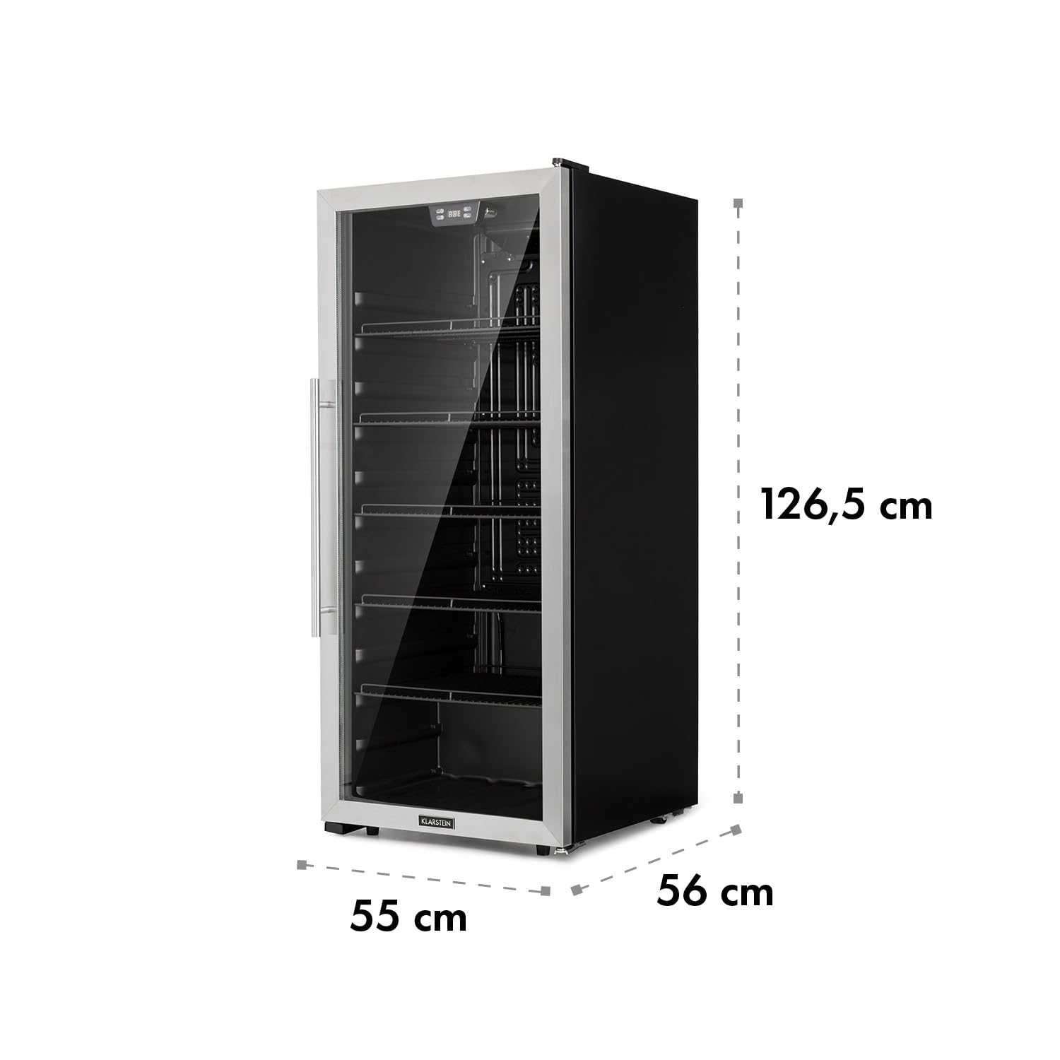 Klarstein Beersafe Getränkekühlschrank 242 L Kühlschrank mit Glastür Silber-Schwarz LED-Beleuchtung herausnehmbare Metallablagen leise