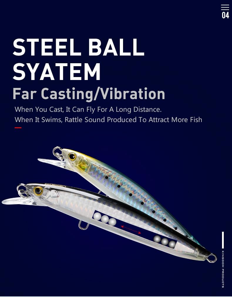 KINGDOM 6 Colors Minnow Lure 120/130mm Floating Fishing Bait 23/30g Strong Noise and Special Swimming Style Integrated Steel Wire Inside The Body Laser Eye-catching Appearance Fishing Plugs