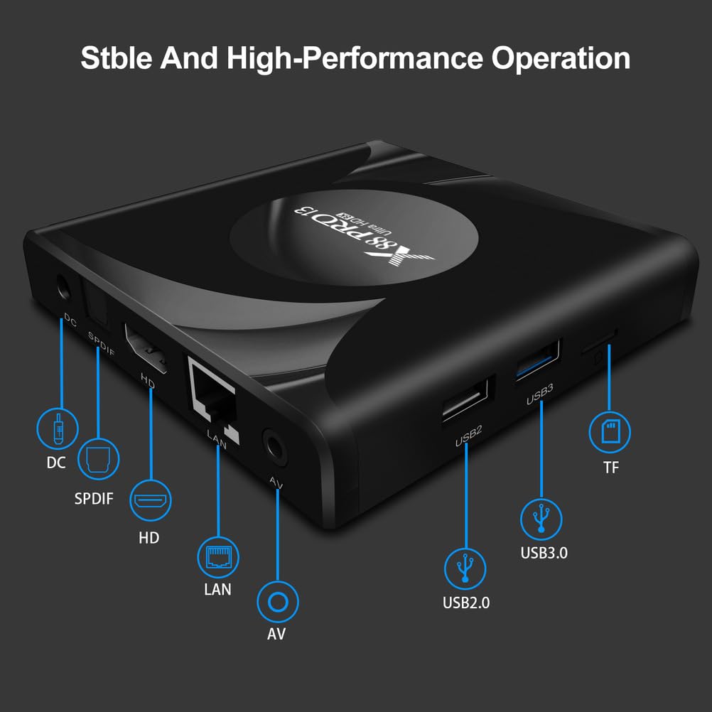 Decodificador Android TV 13.0, X88 Pro 13, LAN Ethernet De 1000 Mbps, 4 GB De RAM, 64 GB De ROM, RK3258/8K/3D/H.265/BT 5.0.,4gb+64gb