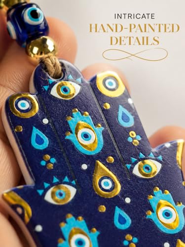 Image of Evil Eye Hamsa Hand Hanging for Home Decor, Nazar Battu Protection Wall Hanging, Hamsa Hand Ornament with Evil Eye Beads, Entrance Door Decor, Housewarming Gift, Office Decoration