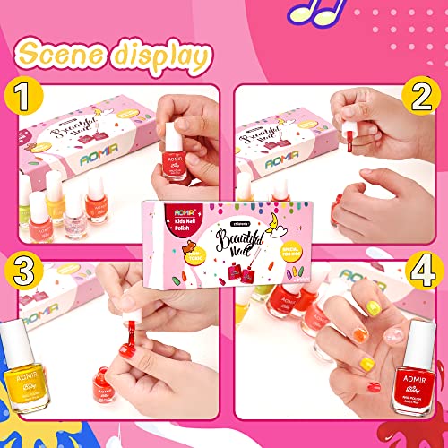 Aomir Kids Nail Polish,Kids Nail Polish Set For Girls, Non-Toxic Peel-Off Water-Based Natural Safe Quick Dry Nail Polish,Gifts Toys Kit For Girls Toddlers Kids Age 3+ #TOP4