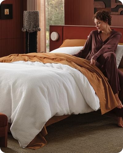 Bedsure Cotton Duvet Cover Queen - 100% Cotton Waffle Weave Coconut White Duvet Cover Queen Size,...