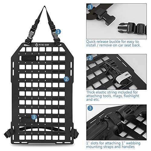 PETAC GEAR Rigid MOLLE Insert Panel 14.2in x 23.4in Vehicle Car Seat Back Organizer Rifle Gun Rack Mount Bracket Display Modular Storage Platform Black