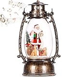 Christmas Snow Globes Musical with Santa Claus & Animal, Lighted Water Glitter Snowglobe Lantern for Christmas Decorations and Gift,Bronze