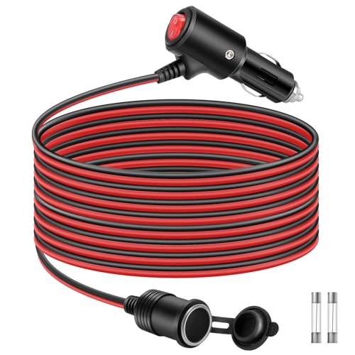 Thlevel 3 Meter Zigarettenanzünder Verlängerungskabel Buchse Stecker Auto Adapter 16AWG mit Schalter und 15A Sicherung für 12V-24V LKW Lieferwagen Wohnmobil