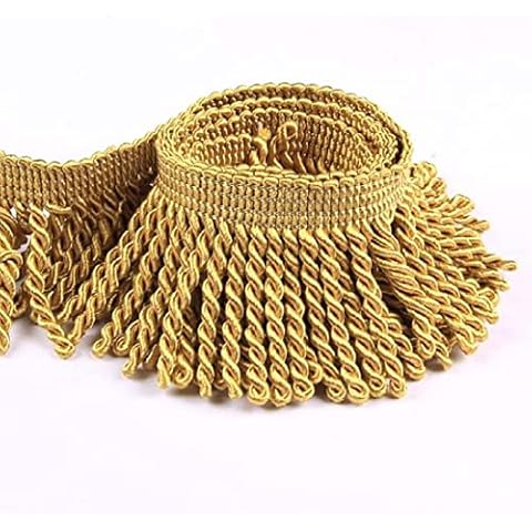 Yalulu Bullion Fransenborte, 3 Meter Polyester Metallisierte Fransen Bullion Fransenband Dekoborte für Vorhänge, Sofa, Handwerk & Dekoration (Gold) Cover