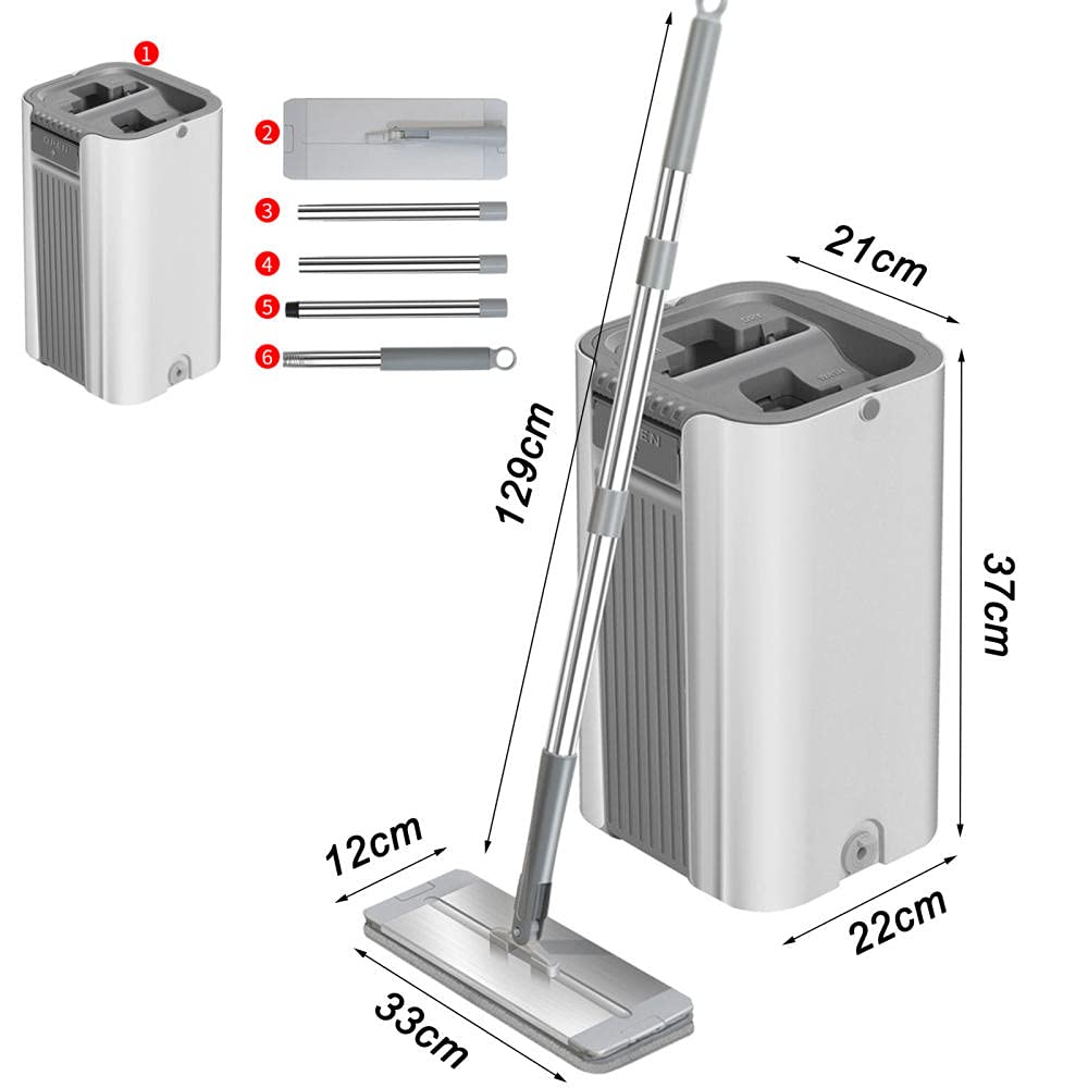 Juegos de Trapeadores y Cubos Microfibra Mango de Acero Inoxidable Cubo Doble Compartimento Mojado/Seco 2 Repuestos Mopa Reutilizables Incluidos, para Todo Tipo de Suelos