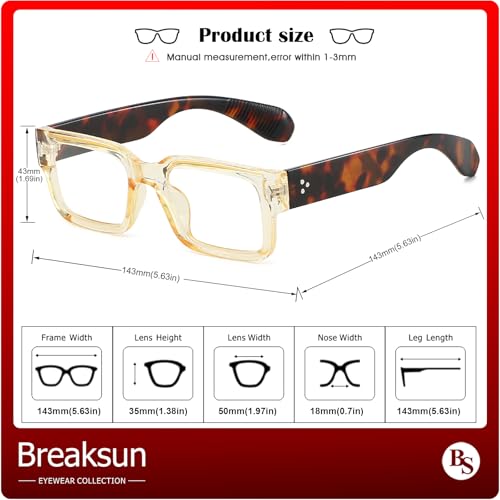 Image of Breaksun Rectangle Glasses for Men Women Square Blue Light Glasses Thick Frame Black Eyeglasses