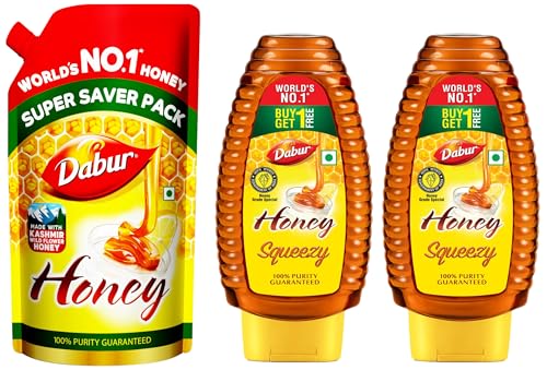 Image of Dabur Honey - 750g Refill Pouch & Dabur Honey Squeezy Pack 800g (400gx2, Pack of 2)