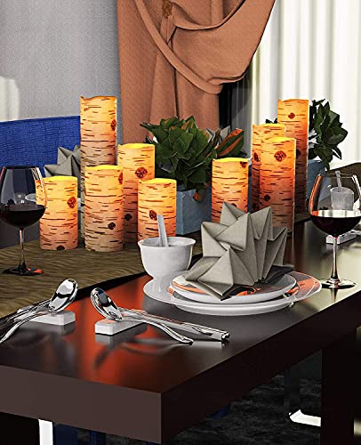 Hausware Set Of 9 Flameless Candles Battery Operated Led Real Wax Flickering Electric Candles With Remote Control Timer For Wedding Birthday Halloween Christmas Decorations (Birch Bark) #TOP2