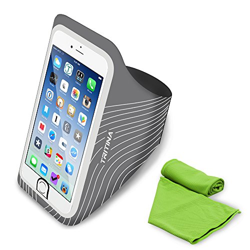 TRITINA el brazal del Deporte clasifican hasta 5.5inch para la identificación del Tacto del iPhone [Gris] + la Toalla Fresca de la Aptitud [Verde]