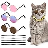 CWED 4 Stück Sonnenbrille,Mode Hunde Katzen Runde Brillen, Haustier Sonnenbrille, Klein Hund Sonnenbrille, Sonnenbrille für Haustiere,Retro Haustier Sonnenbrille, für Katzen Welpen Klein Mittel Hund