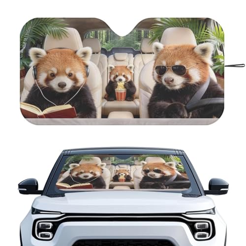 Image of Windshield Sun Shade Universal Fits Cars, SUVs, Trucks, Cute Red Panda Drive Sunshade, Keeps Your Vehicle Cool Blocks UV Rays Car Accessories for Summer, (66.53x34.44 Inches)