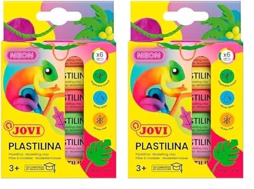 Jovi - Estuche de plastilina, 6 barritas de 15 gramos, surtido multicolor neon, sin gluten (90/6F) (Paquete de 2)