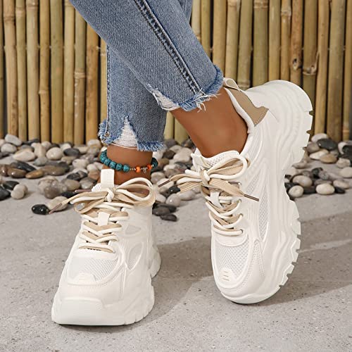 Zapatos de deporte mujer con parche de cuero y suela de plataforma cómoda 3