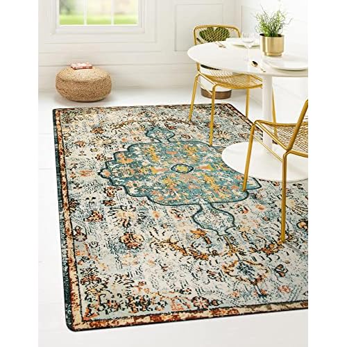Lahome Area Rug 5x7 Washable Living Room Rug, Large Soft Bedroom Rug, Bohemian Medallion Non Slip Non Shedding Low Pile Accent Print Indoor Carpet for Dining Room Office Playroom, Beige 5' x