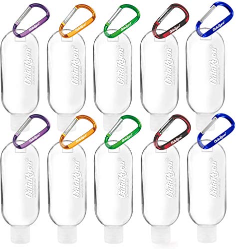 Preisvergleich Produktbild BUYGOO 10PCS Reiseflaschen 50ml Leere Plastikflaschen - Tragbare Kunststoff Reiseflaschen zum Befüllen Shampoo Lotion Flüssigkeiten mit Schlüsselbund, 50ml x 10 Nachfüllbare Flip-Cap-Flaschen