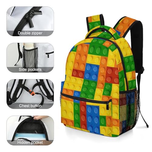 Kids Colorful Building Blocks Bricks Backpack Multifunctional Casual Daypack For College School Bookbag Travel Outwork4