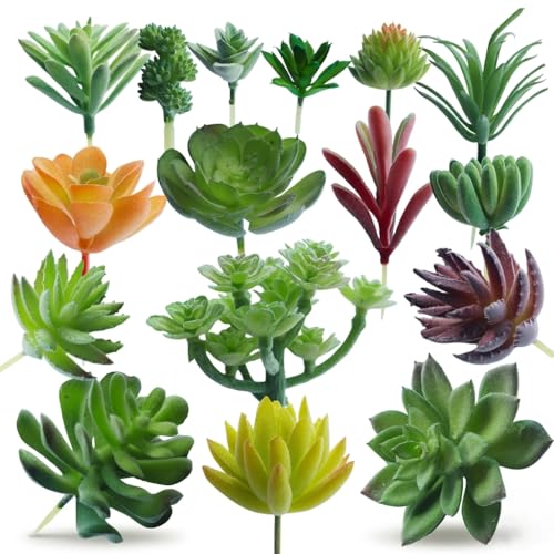 DECOROUS Mini Artificial Succulents - 16 Pack Faux Succulents - Unpotted Fake Succulent Set for Home and Office Décor - Realistic Small Succulents Plants Picks for Indoor and Oudoor