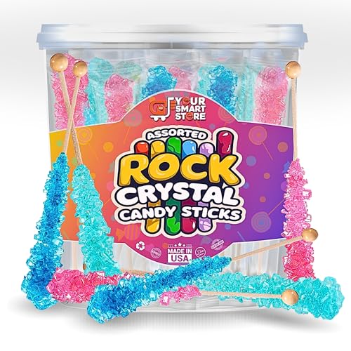 36 Large Rock Crystal Candy Sticks - Delicious 3 Flavor Rocky Cry...