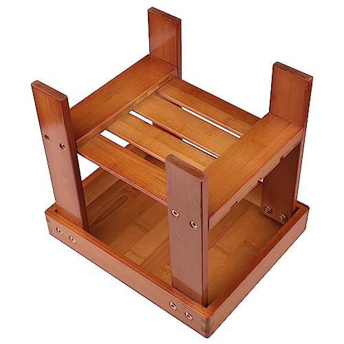image for GNIEMCKIN 2 Pack Bamboo Shower Stool, 10 Inches Wooden Foot Stool for 