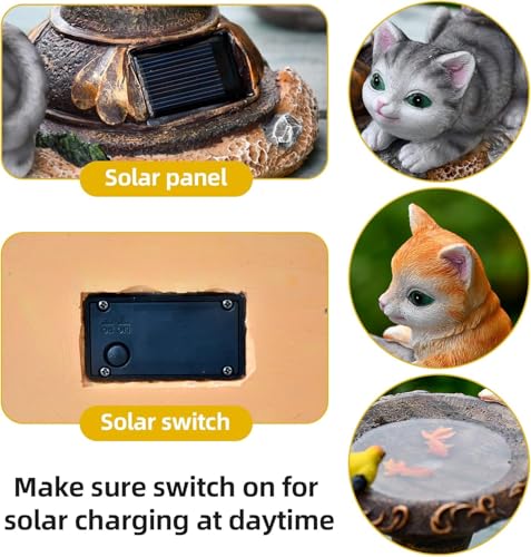 Image of XERGY Solar Powered Garden Decor Cute Cat & Bird Resin Statue with LED Bowl - Outdoor Decorative Lamp with Dusk to Dawn Sensor, Waterproof Light for Lawn,Terrace & Balcony Decor (Multicolor)