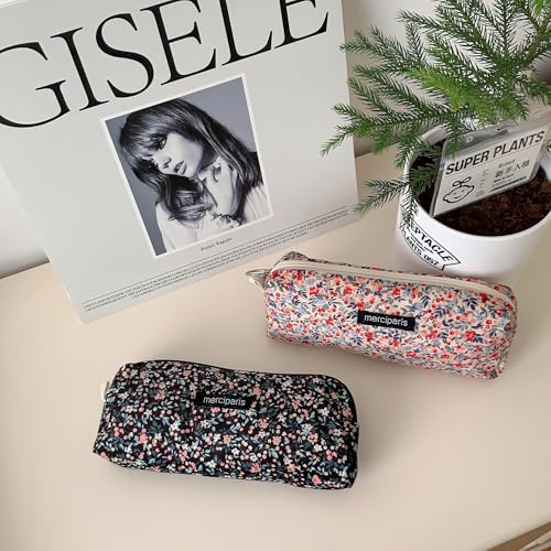 Image of Flower Prints Pencil Pen Pouch Purse Bag Cosmetic Case Organizer Soft Cotton Canvas (GR)