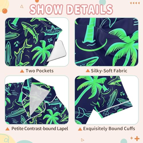 senya Tropical Shark Satin Summer Pajama Sets Silk Short Sleeve Button Down Sleepwear3