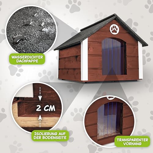 Outentin Hundehütte Outdoor Isoliert - Hundehaus für Mittelgroße Hund - Winterfest und Wetterfest - Hunde Haus für Draußen mit schrägem Dach - Stabile Villa und Moderne Design - 76 x 63 x 60cm-Nuss