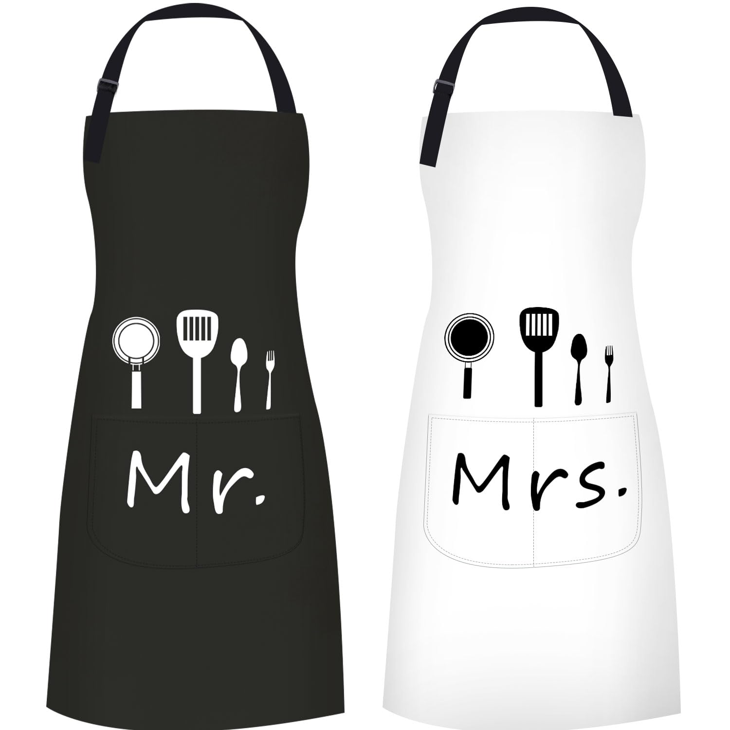 ETLEE Mr. & Mrs. Couple Aprons Set（2PCS） Adjustable Kitchen Cooking Bib Apron Wedding Anniversary Engagement Bridal Shower Gift For Couples and Newlyweds