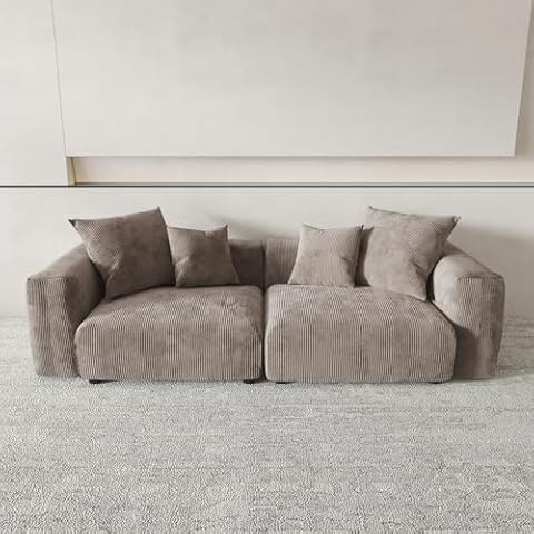 Sdorens Modular Sectional Sofa, 102.36inch Loveseat Sofa, Corduroy Fabric Upholstered Couch with 4 Pillows, Brown Sofa Couches for Living Room, Office, Apartment Cover