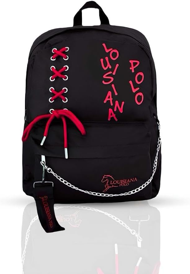 Louisiana Polo Laptop Bölmeli Okul Çantası Siyah Kırmızı 1141