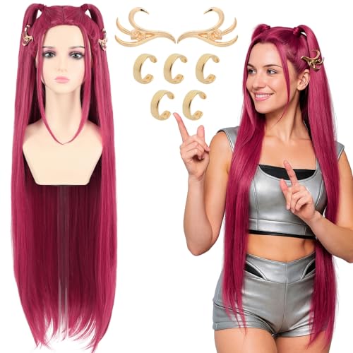 PUREHAIR 39 Inches Long Red Anime Costume Wig High Temperature Heat Resistant Silk Fiber Natural Looking Costume Wig for Halloween Party Cosplay (Red Adult Size)