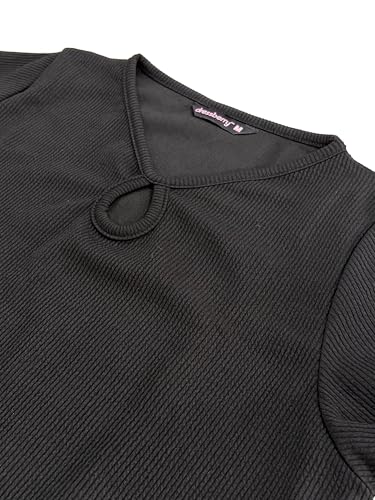 Image of Women's Stylish Ribbed Knit Short Sleeve V-Neck Keyhole Top(1827)