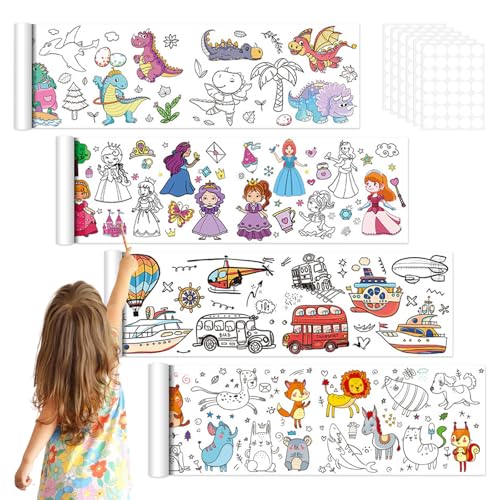 4 Stück Malrolle 30 x 300 cm Zeichnungsrolle für Kinder DIY Ausmalrolle Malpapier Rolle für Kinder Schneidbare Colouring Drawing Paper Roll
