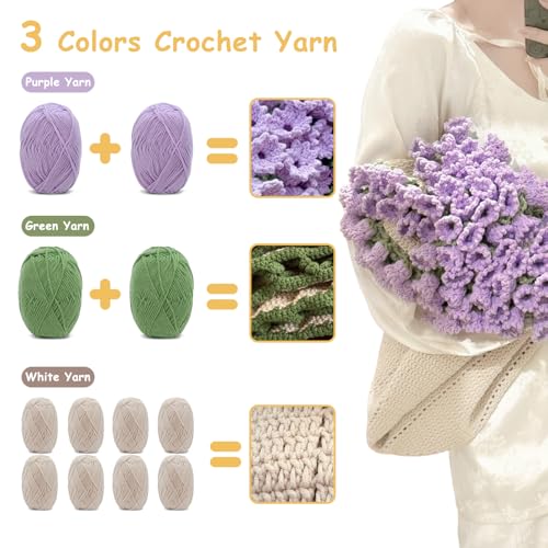 Image of HYAMVOR DIY Crochet Flowers Bouquet Blanket Kit, Handmade 43 inches Throw Knitting Kits for Adults, 12 Yarn Ball with Crochet Hook,Yarn Needle,Stitch Marker (Lily of the Valley)