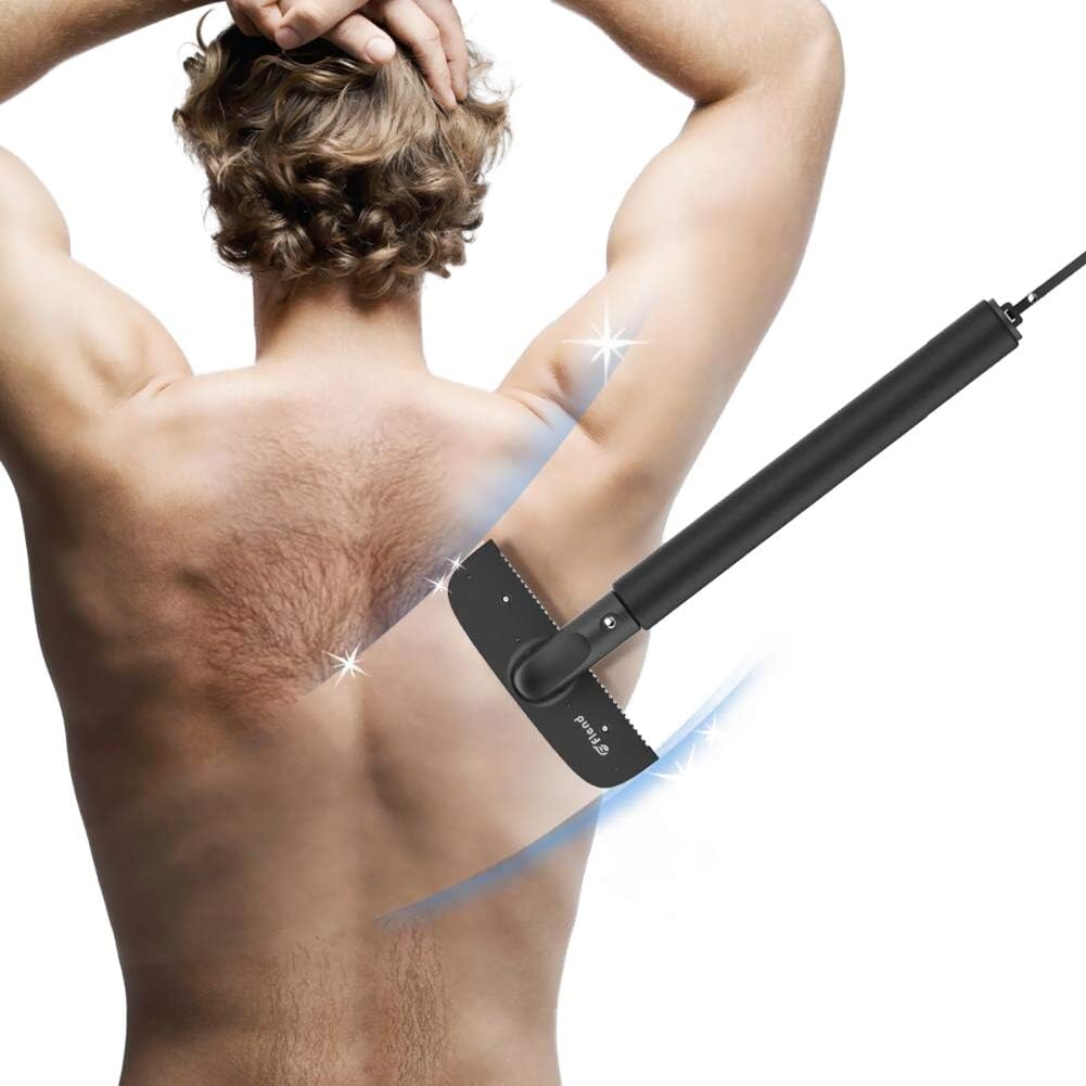 Back Hair Removal and Body Shaver, Easy to Use Stretchable Handle for a Close Shave Wet or Dry Back & Body Back Razor Replacement Razor Blades, Pain-Free Body Trimmer Groomer for Men (Black)