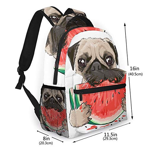 Girls Watermelon Pug Backpack Bookbag 16 Inch Shoulder Bag Casual Daypack For 1-5th Grade2