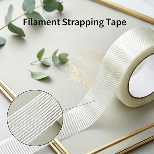 Image of Strapping Tape 2 Inch x 35 Yards 1 Rolls, Heavy Duty Tape for Cargo, Clear Packing Tape Reinforced with Mono Fiberglass, 5.5 Mil Thick Filament Tape, Strong Packaging Tape & Fiber Tape