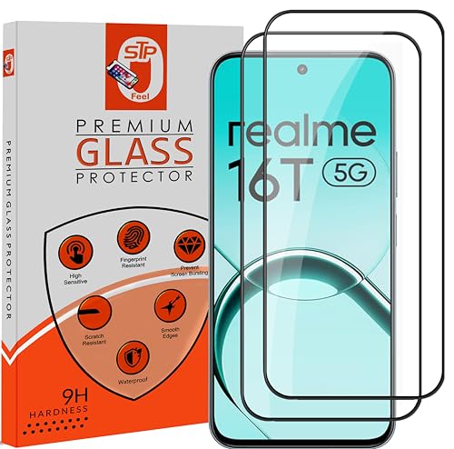 Image of STP FEEL Premium Tempered Glass Screen Protector Guard Compatible For Realme 16T 5G (6.81 Inch, Pack of 2) | Edge to Edge Coverage With Easy to installation kit for Smartphone
