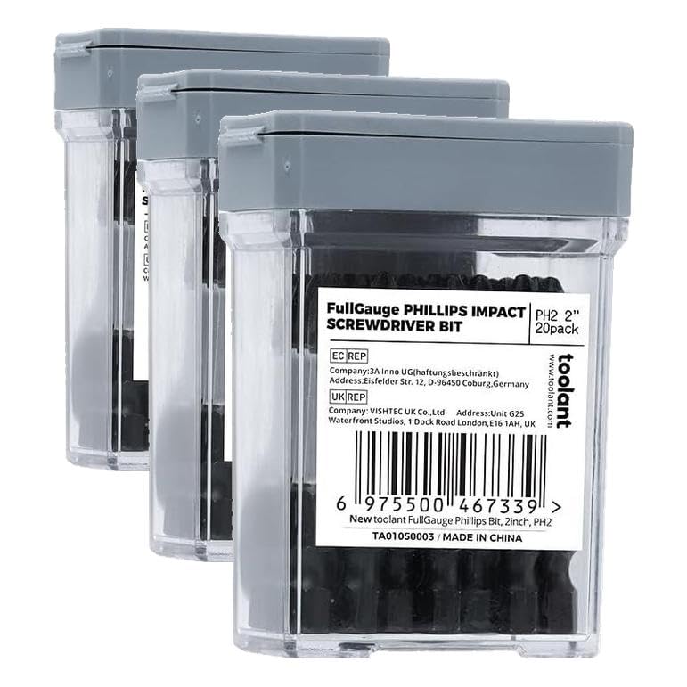 Image of toolant 2 Inch Phillips Bit#2 Magnetic Anti Slip Impact Screwdriver Bits Set,20pcs Insert S2 Steel PH2 Driver Dit Set with CNC Machined Tips for Power Drill (Pack of 3)