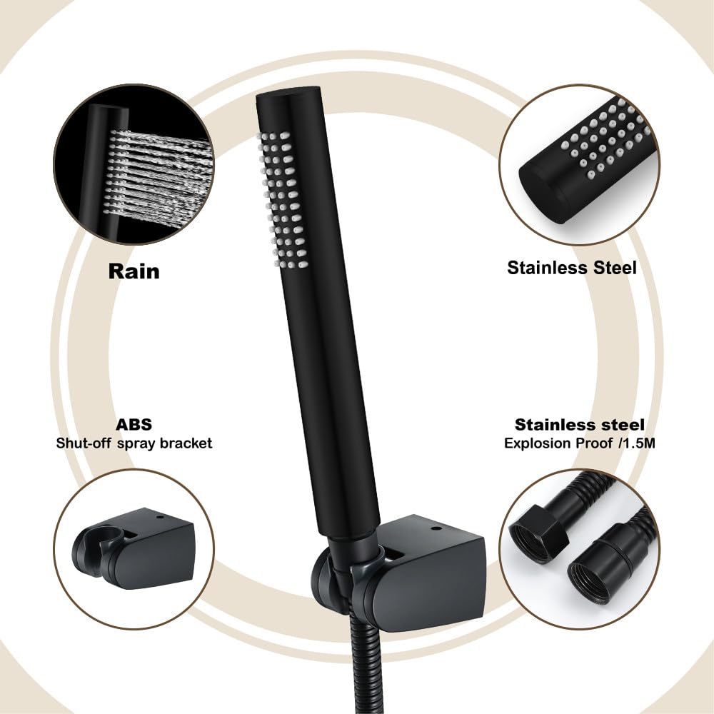 Soffione Doccia Anticalcare con Valvola ad Angolo 1/2", Doccetta in Acciaio Inox Alta Pressione, Set con Tubo Flessibile 1,5m e Supporto, Risparmio Idrico per Bagno e Animali