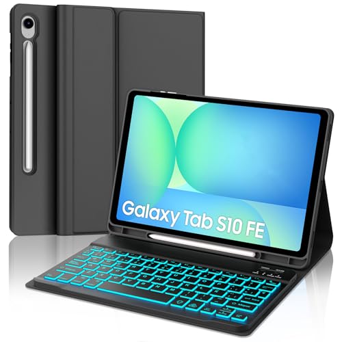 Teclado para Samsung Tab S10 FE 10.9" 2025/Tab S9 FE 10.9" 2023, Funda Teclado para Galaxy Tab S10 FE/S9 FE, Español Ñ Teclado Retroiluminado Bluetooth para Tablet Samsung S10 FE/S9 FE, Negro