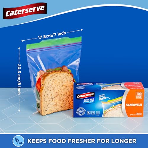 Plastic Sandwich Bags – Zip Food Bags – Transparent Lunch Bags with Ziplock Closure – 100 pcs Small Snack Bag – 7 x 8-inch Freezer Bags – Non-BPA Plastic – Reusable Sandwich Bags for School and Work