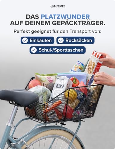 BÜCHEL Fahrradkorb hinten | XXL Jumbo Pro inkl. Befestigungsmaterial für Fahrrad Gepäckträger | bis 10kg Traglast | Fahrradkorb für Kinderfahrrad (XXL Jumbo Pro inkl. Regenschutz)