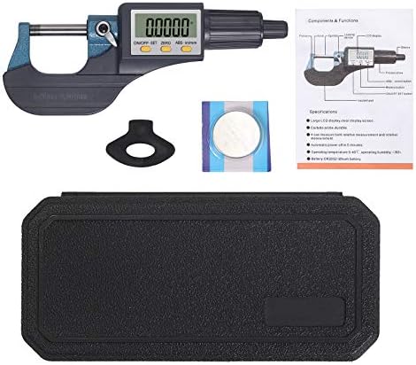 AUTOUTLET 0~25mm Electronic LCD Digital Display Outside Micrometer Micro Calipers Length Measuring Professional Tool with Adjustment Wrench, Instructions Booklet, and Extra Battery