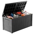 180 Gallon Large Deck Box,Resin Outdoor Storage Box with Lockable for Patio Furniture, Pool Accessories, Garden Tools Waterproof Outside Storage Box, Black