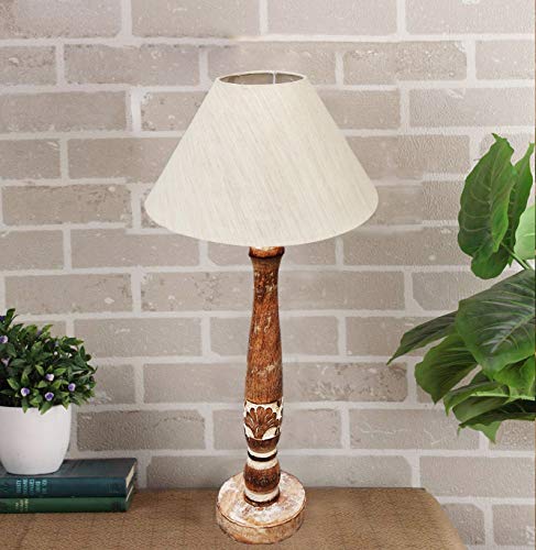 Image of LOGRO Pack of 2piece Antique Wood Fancy Night lamp Table Lamps for Bedroom with Khadi Shade | Vintage Night Lamp | Home Decor Items - Bulb Not Include