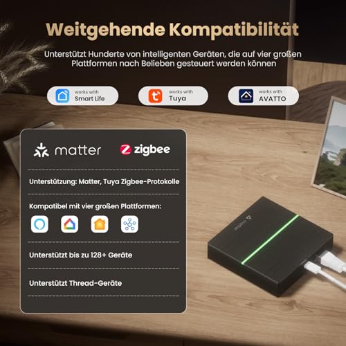 AVATTO Tuya Matter Zigbee Gateway, Thread Gateway, unterstützt Alexa, Google Assistant, Apple HomeKit und SmartThings Sprachsteuerung